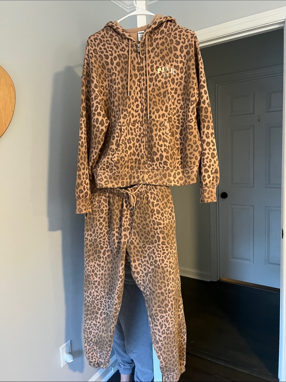 Leopard Print women’s  jogger Set - Brown Hooded Top & Pants